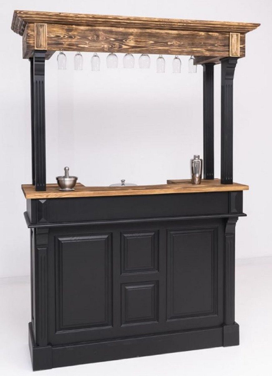 Casa Padrino Barschrank Landhausstil Theke Schwarz / Braun 150 x 56 x H. 210 cm - Massivholz Thekentisch - Massivholz Barmöbel im Landhausstil