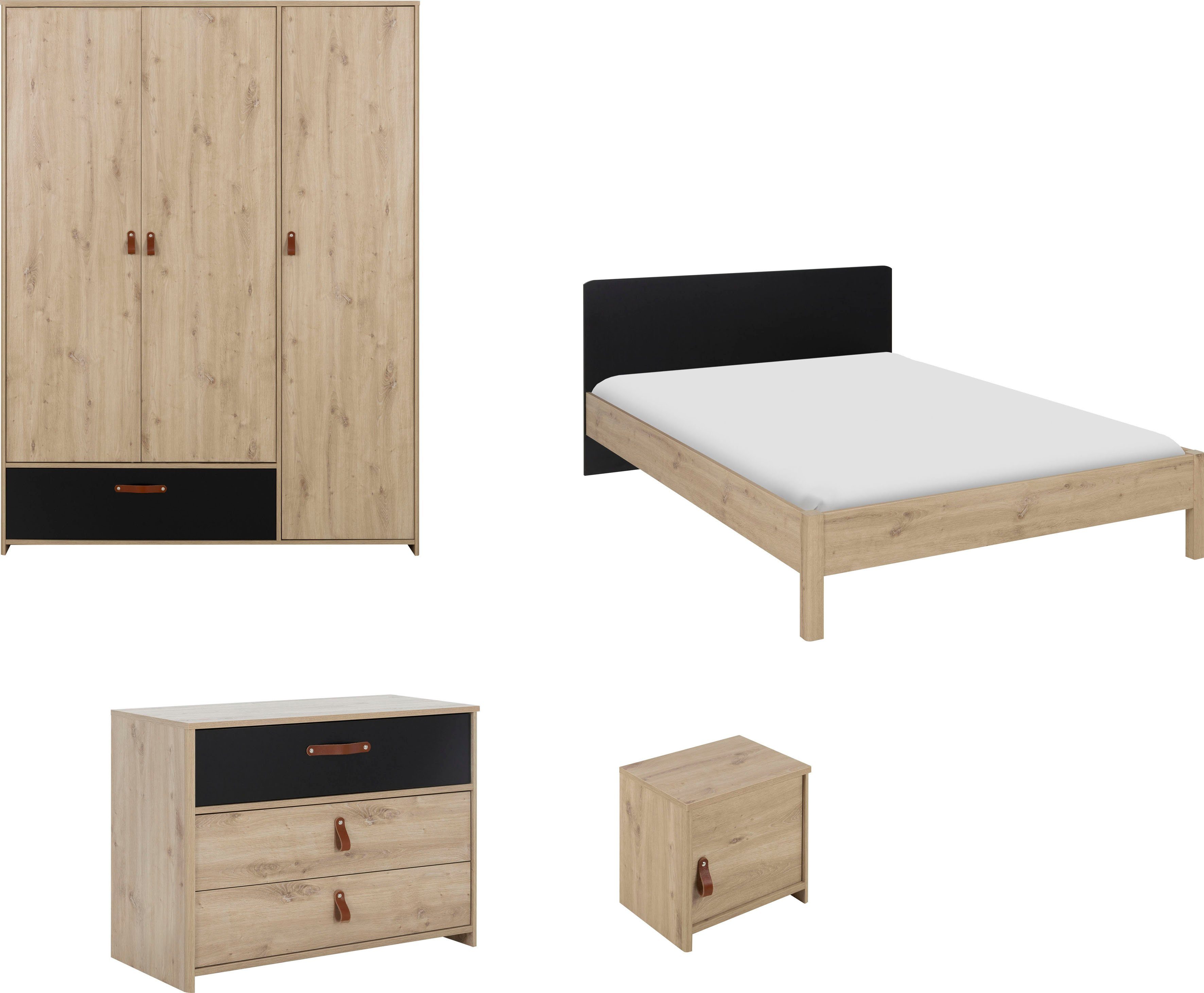 Gami Jugendzimmer-Set Arthus, (6-St., Bett mit Kopfteil, Nachttisch, Kleiderschrank, Kommode)