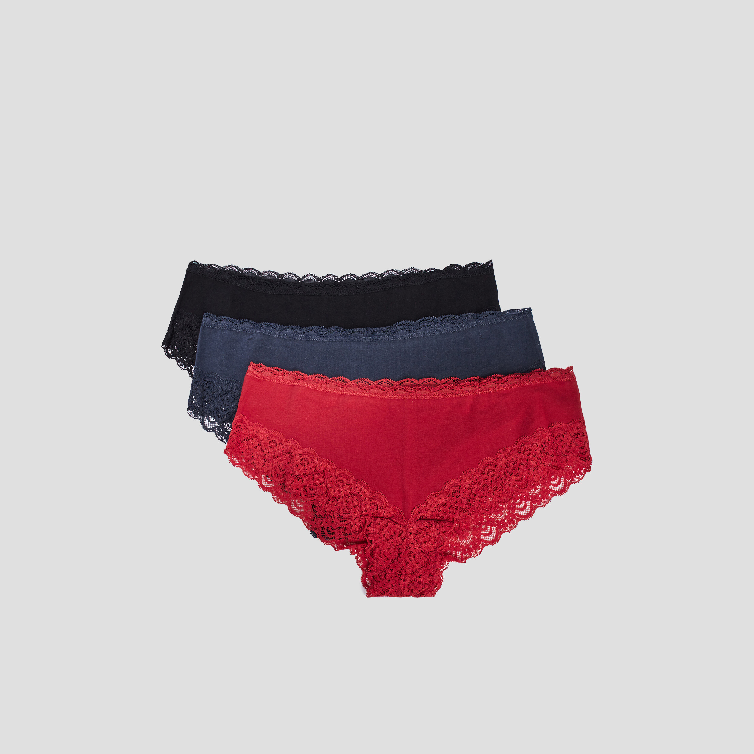 Lot 3 shortys en coton avec dentelle bleu gris femme | La Halle