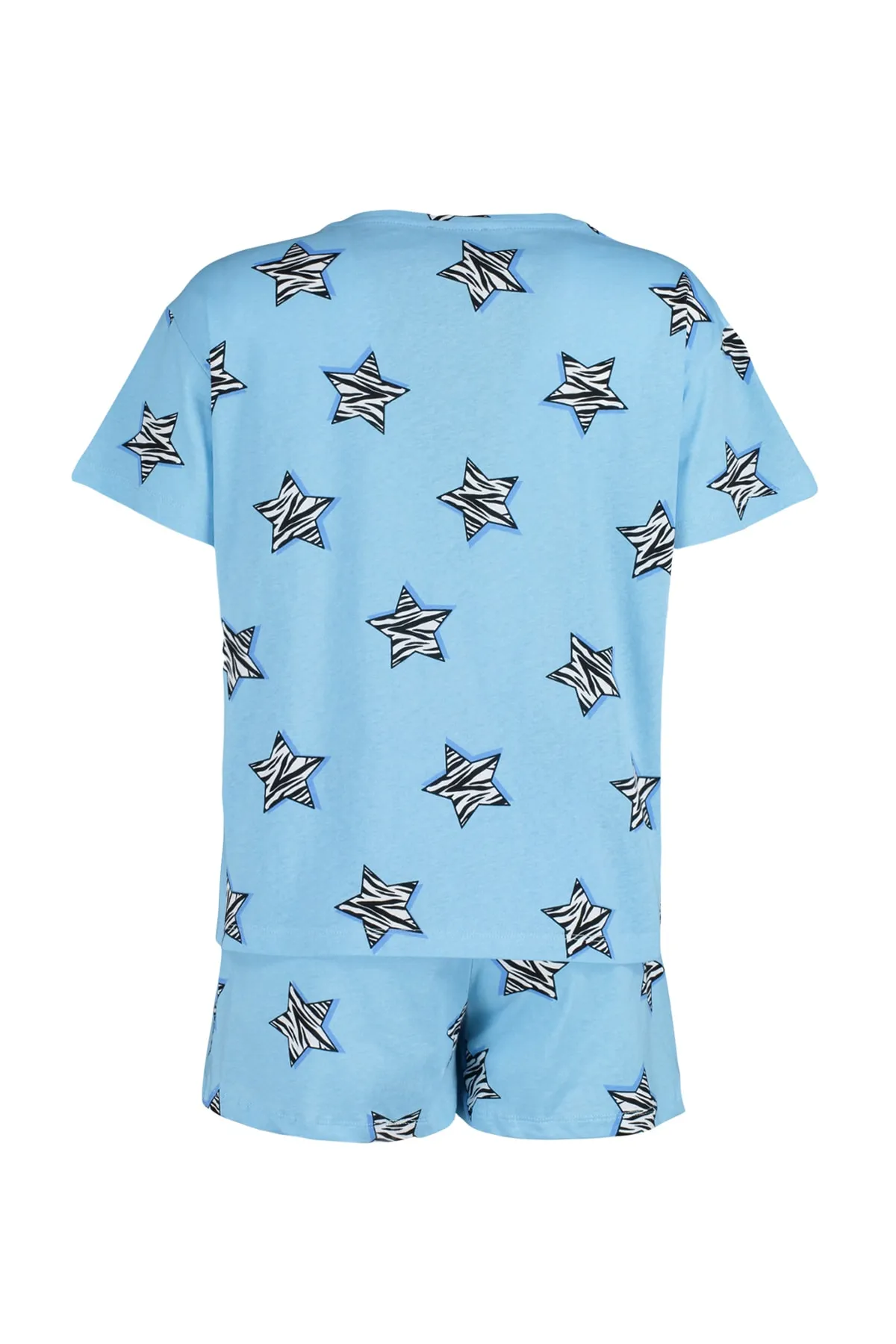 Trendyol Collection  Blaues Strickpyjama-Set mit T-Shirt und Shorts aus 100 % Baumwolle mit Sternmuster THMSS23PT00005