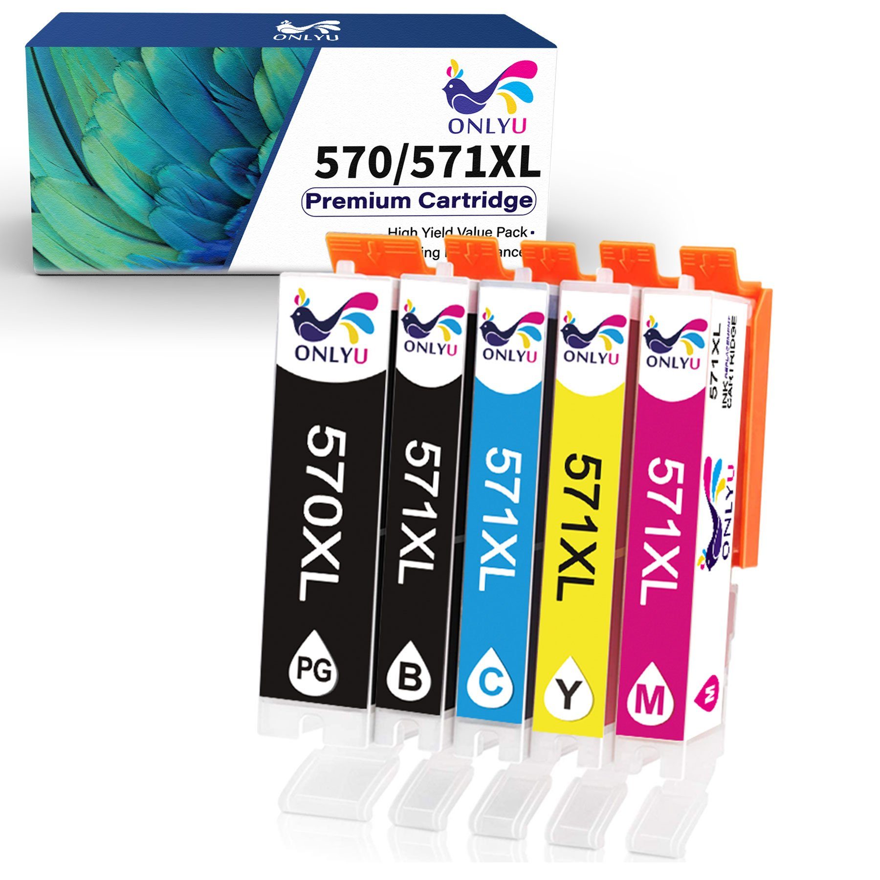 ONLYU 5er für CANON 570xl 571xl Multipack PGI-570xl CLI-571 xl Tintenpatrone (Für PIXMA TS5050 TS5000 MG5750)