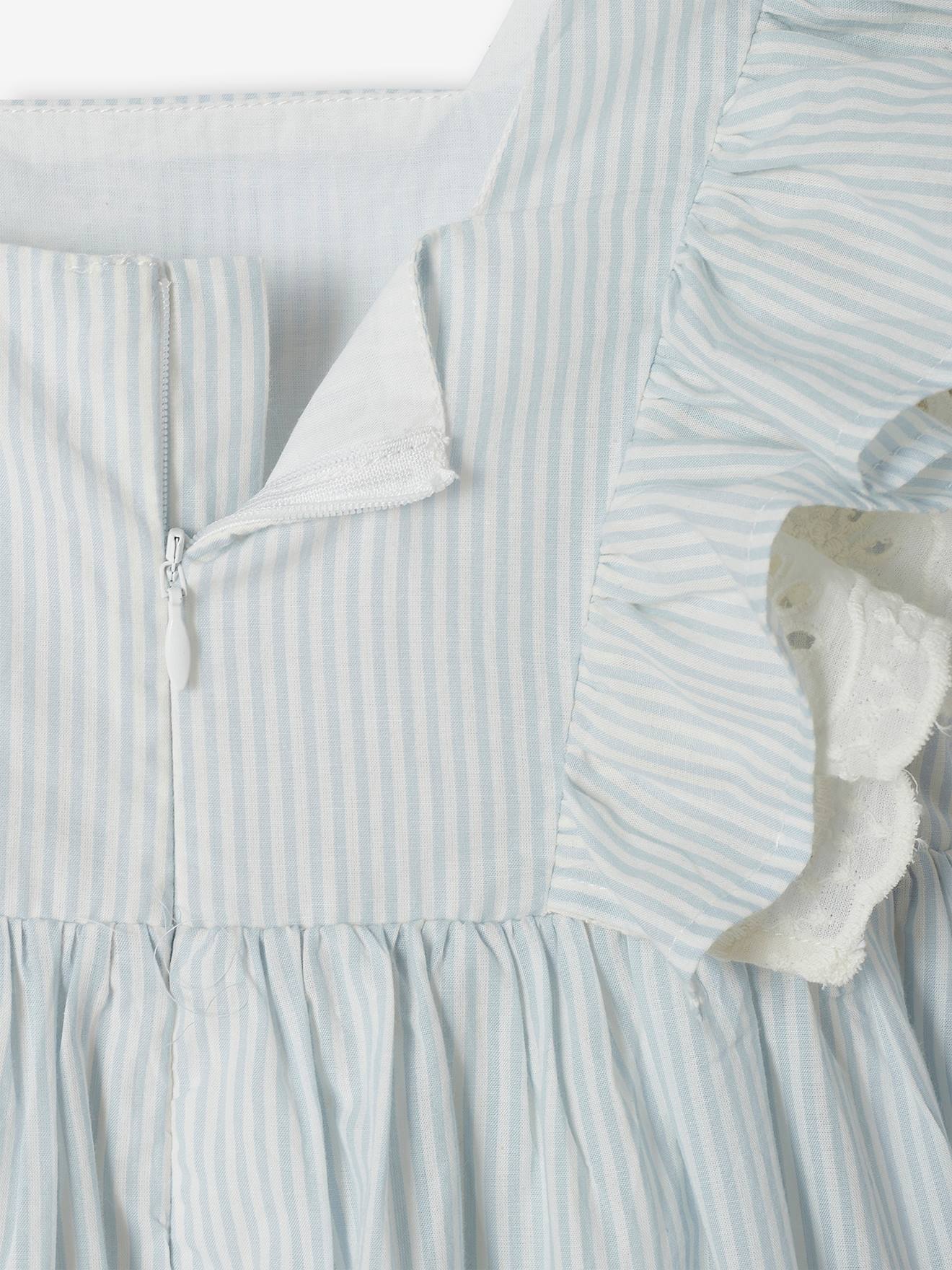 Robe de cérémonie rayée fille manches volantées rayé bleu