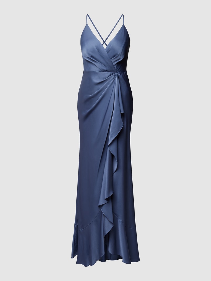 Abendkleid in Wickel-Optik in rauchblau