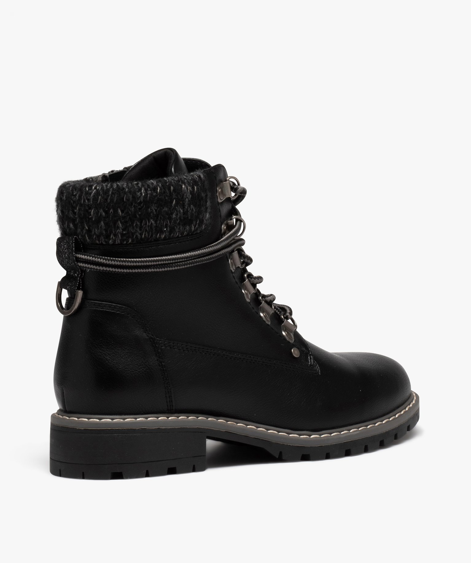 Boots femme unies avec col en maille et lacets de montagne noir | GEMO