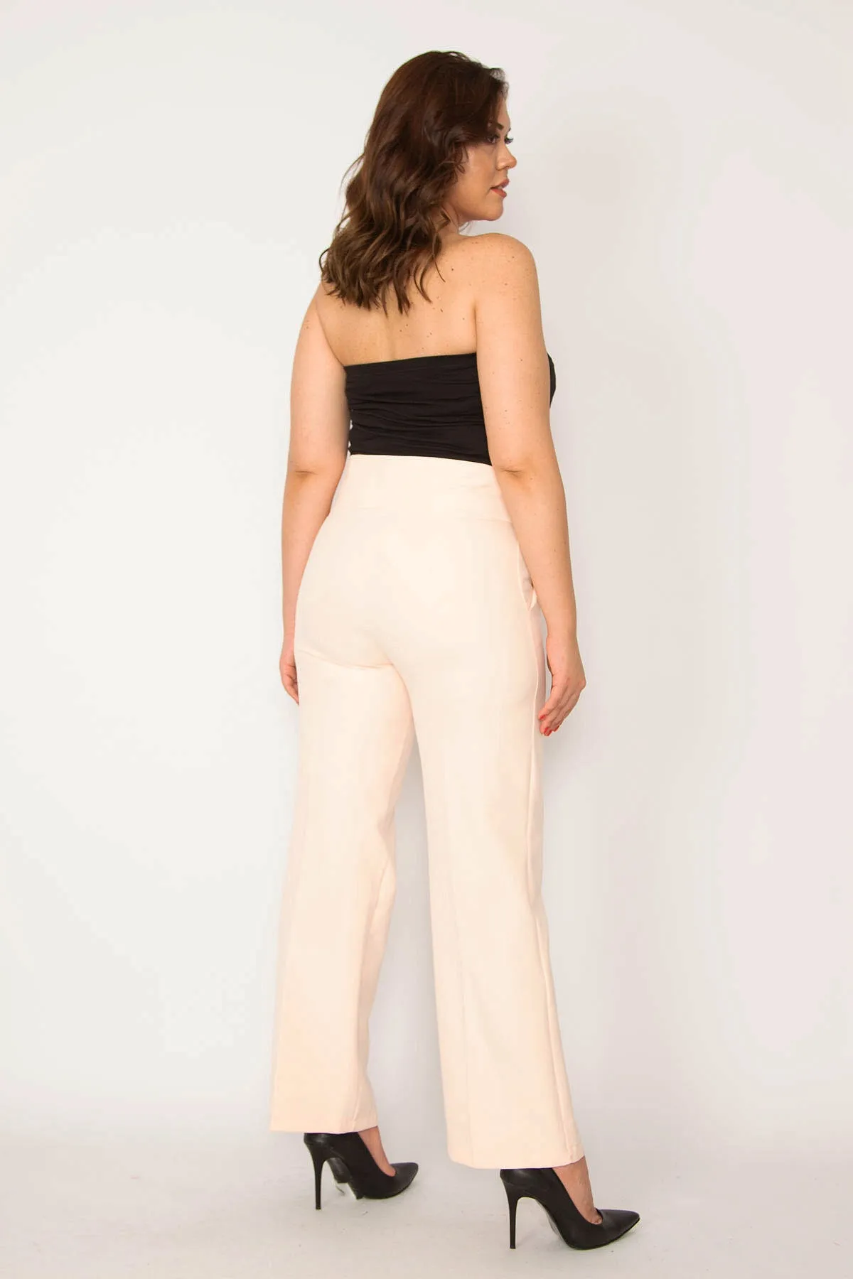 Şans  Damen-Hose in großer Größe, rosa, mit Bindegürtel und seitlichem verstecktem Reißverschluss, 65n33793
