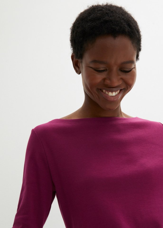 Stretch-Shirt mit U-Boot-Ausschnitt