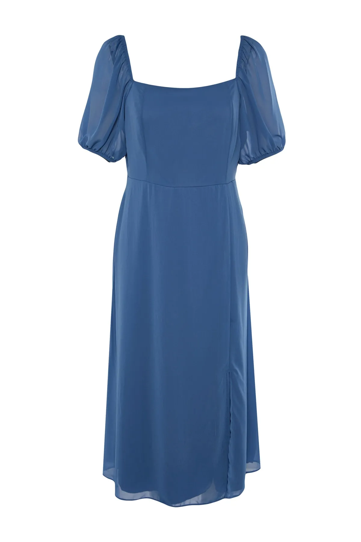 Trendyol Curve  Blaues gewebtes Kleid mit Schlitz TBBSS22AH0012