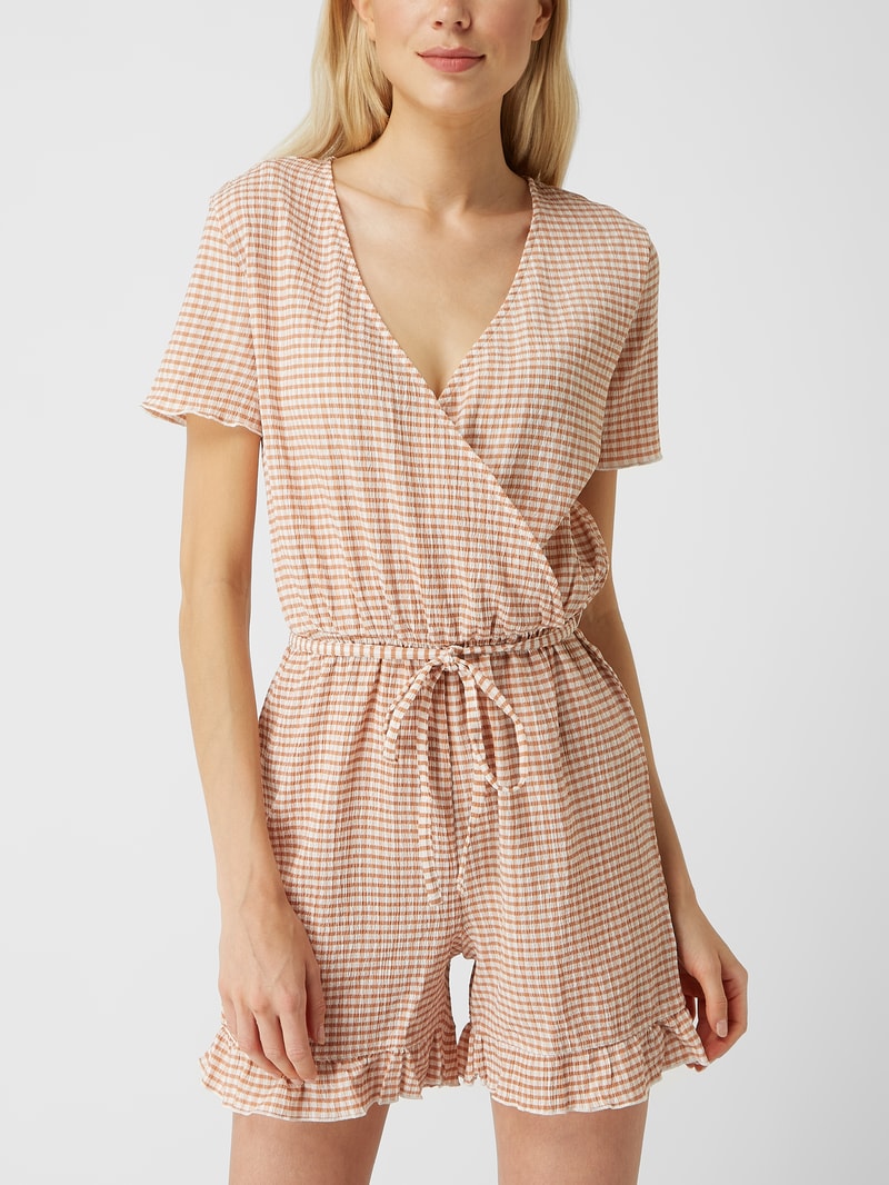 Playsuit aus Seersucker mit Vichy-Karo Modell 'Sienna' in apricot