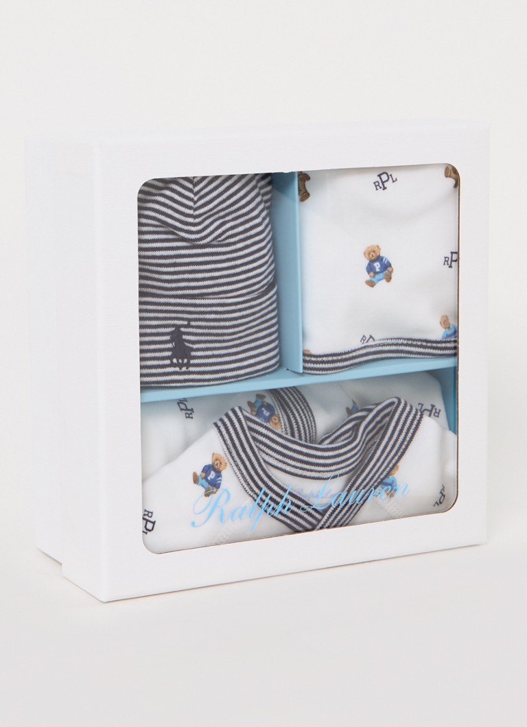 Ralph Lauren Babydresssett med lue og smekke i gaveeske, 3 deler