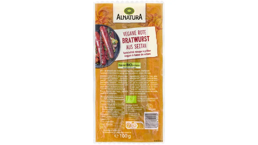 Alnatura Bio Vegane Rote Bratwurst aus Seitan 100 g