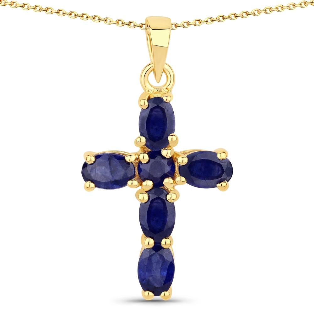 Rafaela Donata Chaîne Croix Argent sterling Saphir (verre rempli) en Or jaune Bijoux