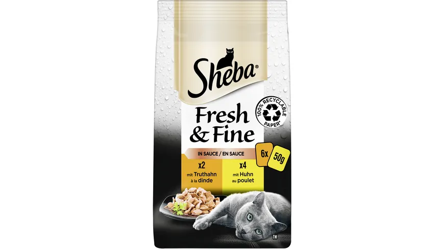 SHEBA® Fresh & Fine in Sauce mit Truthahn und mit Huhn Portionsbeutel 300 g