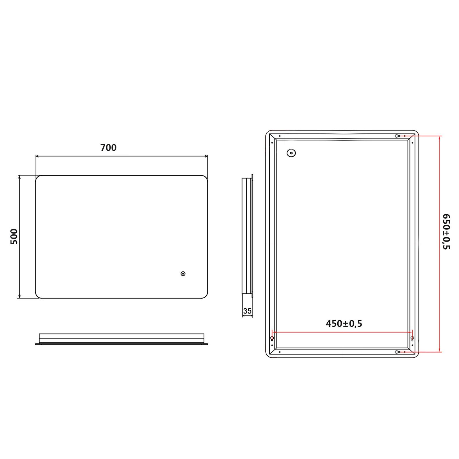 SONNI Badspiegel mit Beleuchtung Led Spiegel 70 x 50 cm mit Touch-Schalter Lichtspiegel, LED Spiegel Kosmetikspiegel Badezimmer Kaltweiß IP44 energiesparend