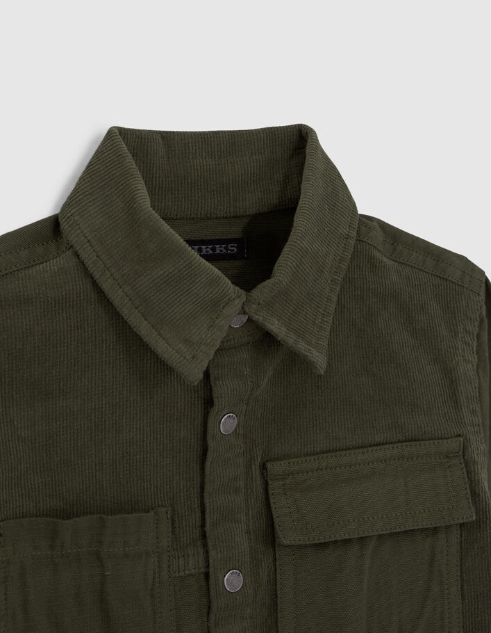 Chemise kaki bi matière en velours et canvas garçon