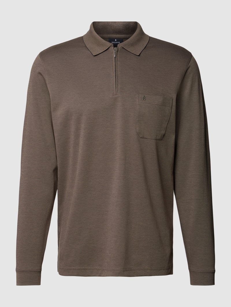 Poloshirt mit kurzer Reißverschlussleiste in taupe