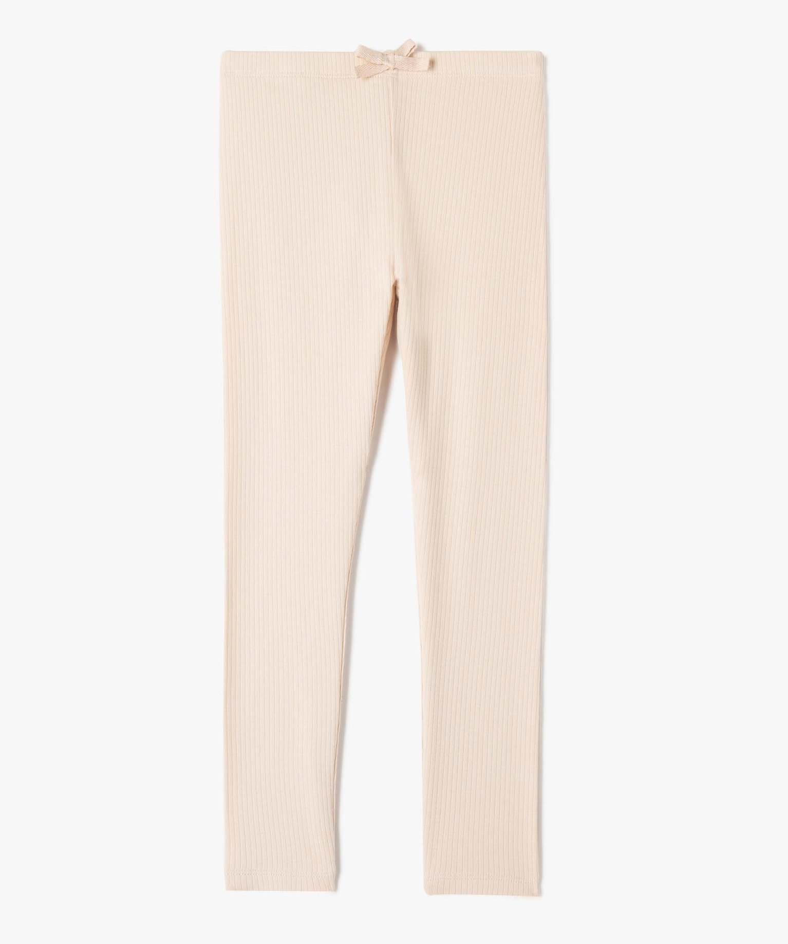 Legging fille à ctes et n?ud pailleté à la taille beige | GEMO