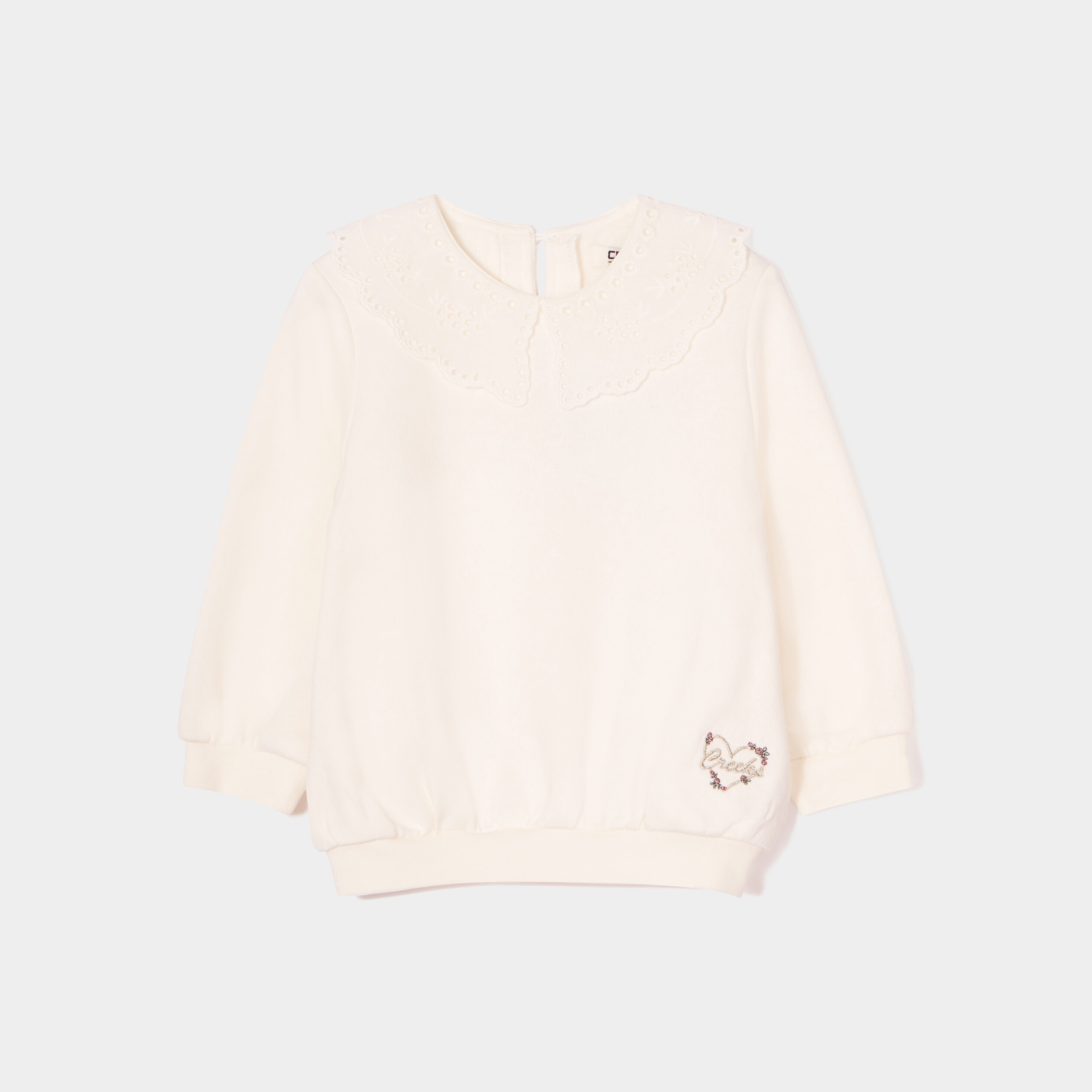 Sweat col claudine en broderie anglaise creme bébé fille | La Halle