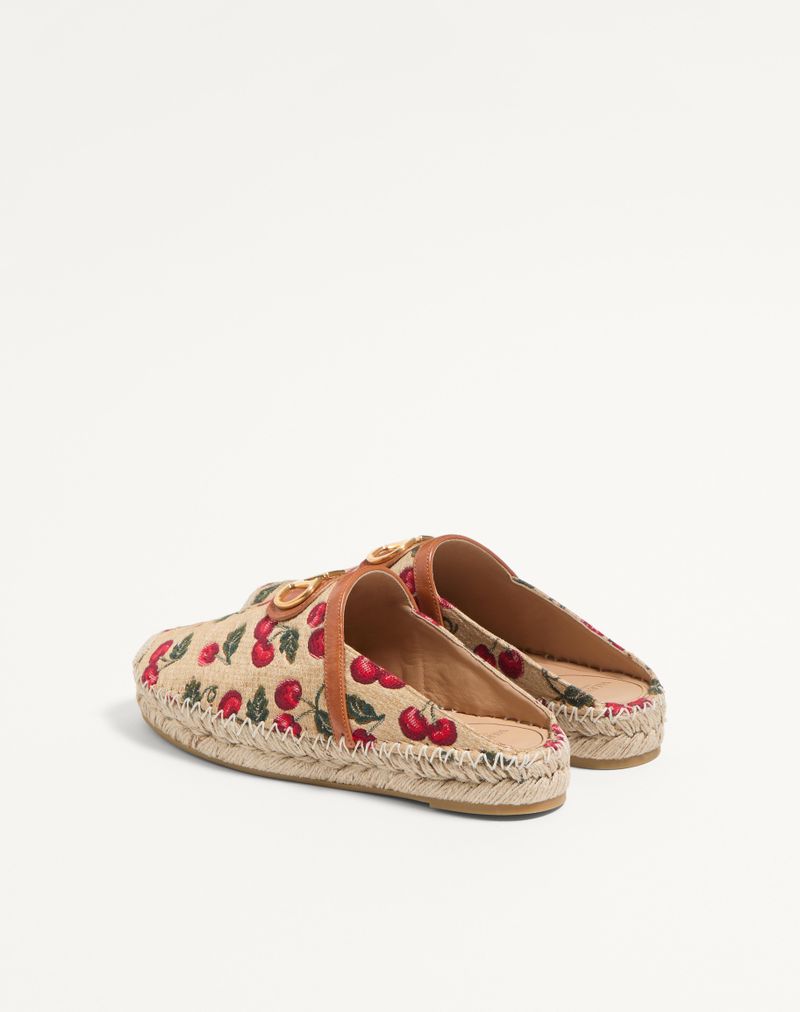 VLogo Signature Mule i Raffia Jacquard med Kirsebærmotiv 25 mm
