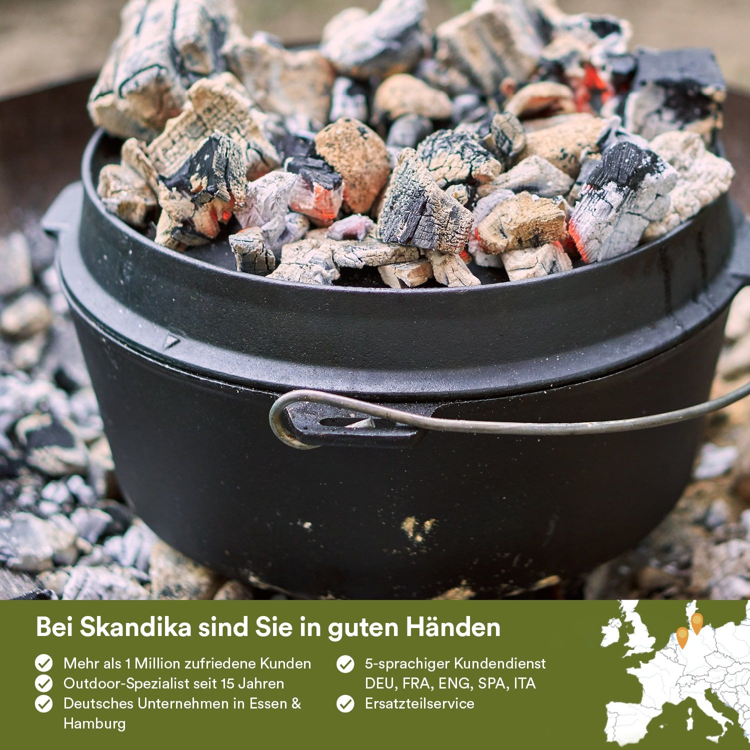 Skandika Dutch Oven Flame Master ohne Füße 13,8 Liter vollständiger Satz