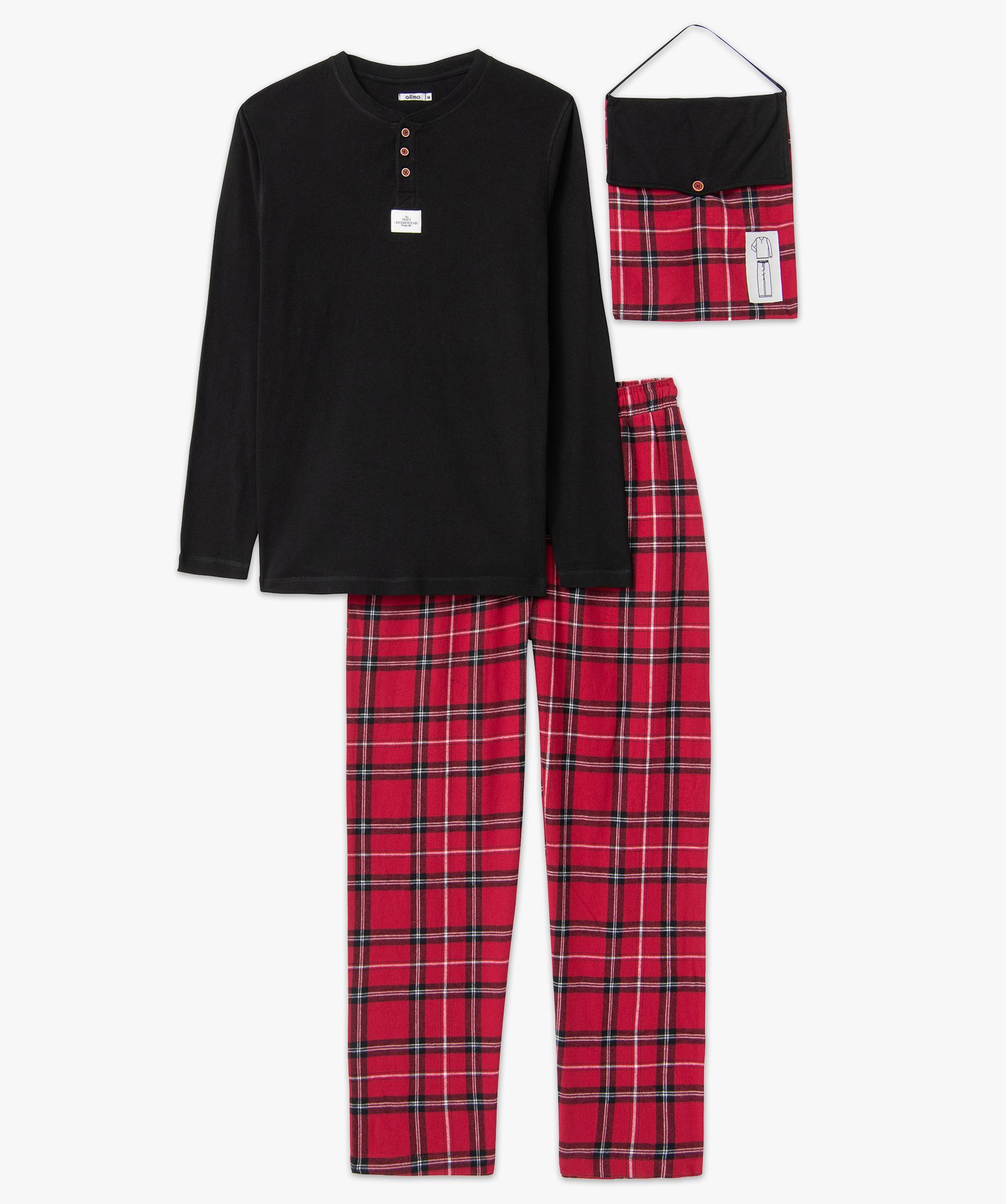 Pyjama homme à carreaux dans sa pochette noir | GEMO