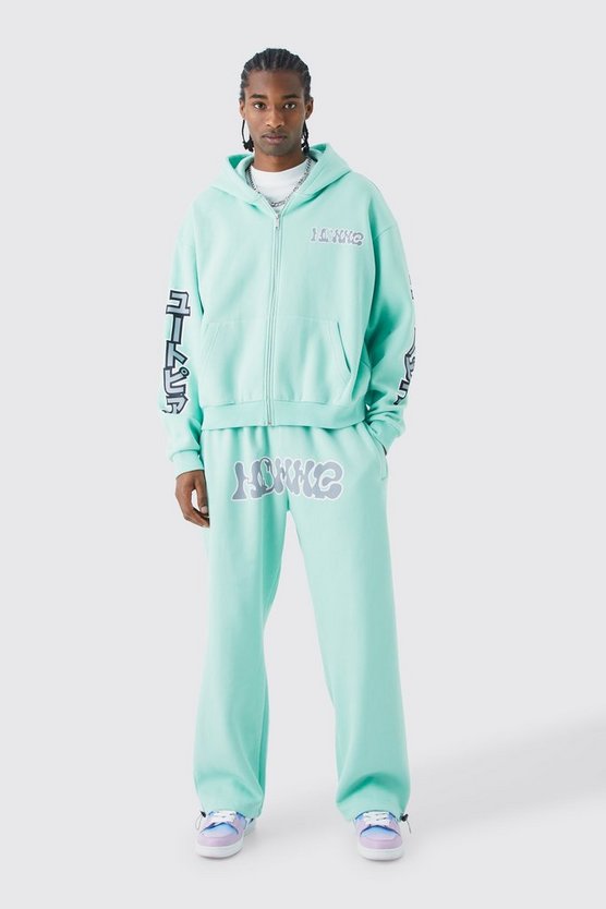 Kastiger Oversize Homme Trainingsanzug mit Reißverschluss und Kapuze