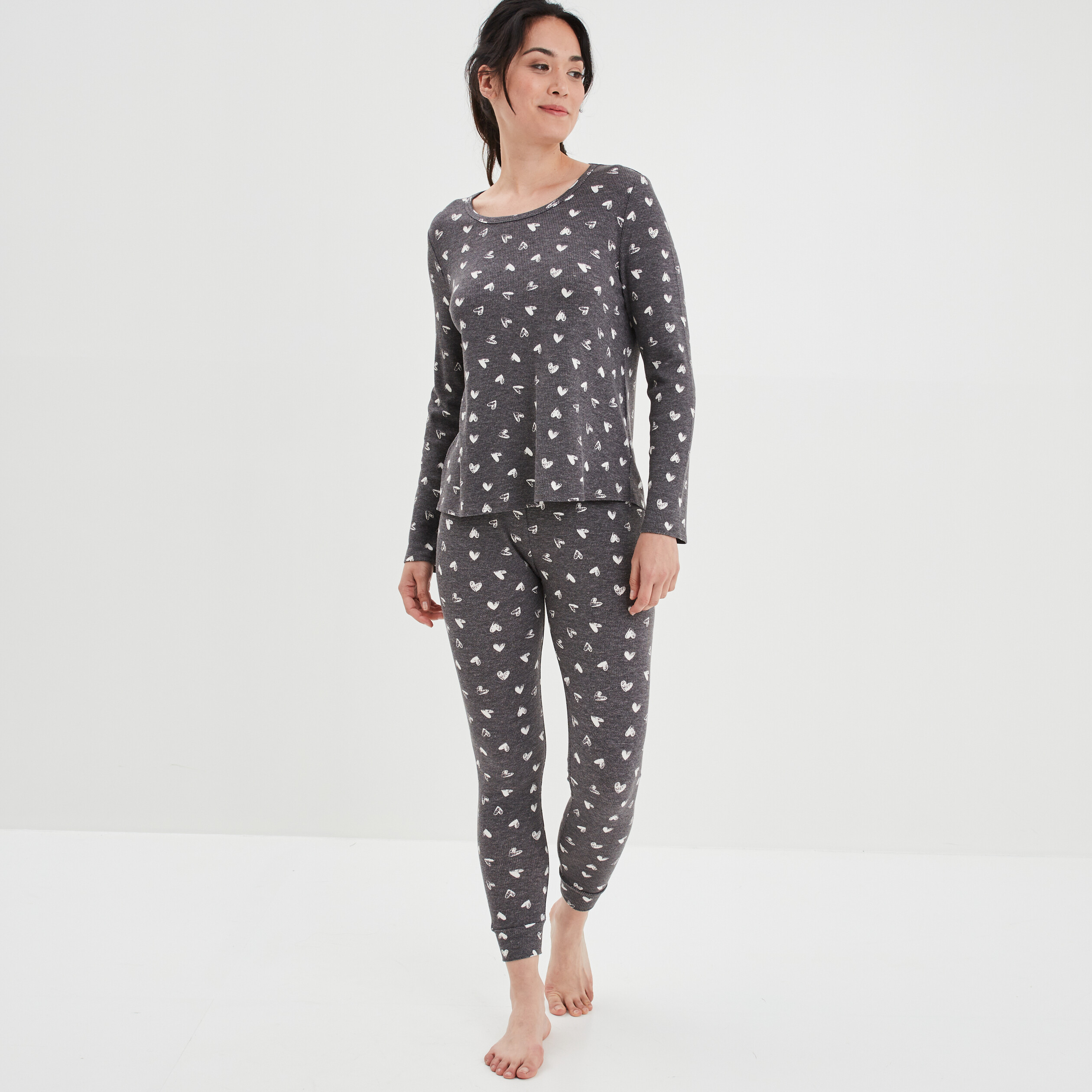 Ensemble pyjama pantalon 2 pièces gris femme | La Halle