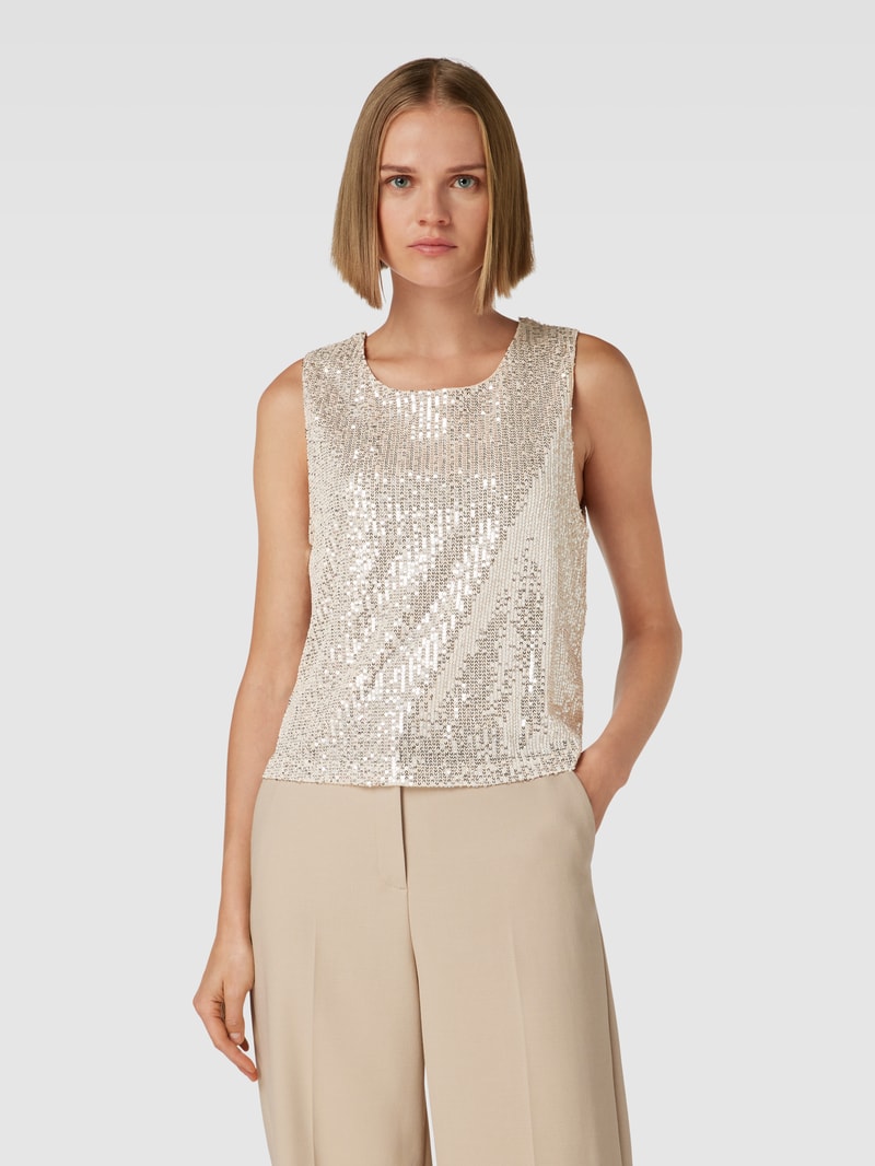 Bluse mit Paillettenbesatz in stein