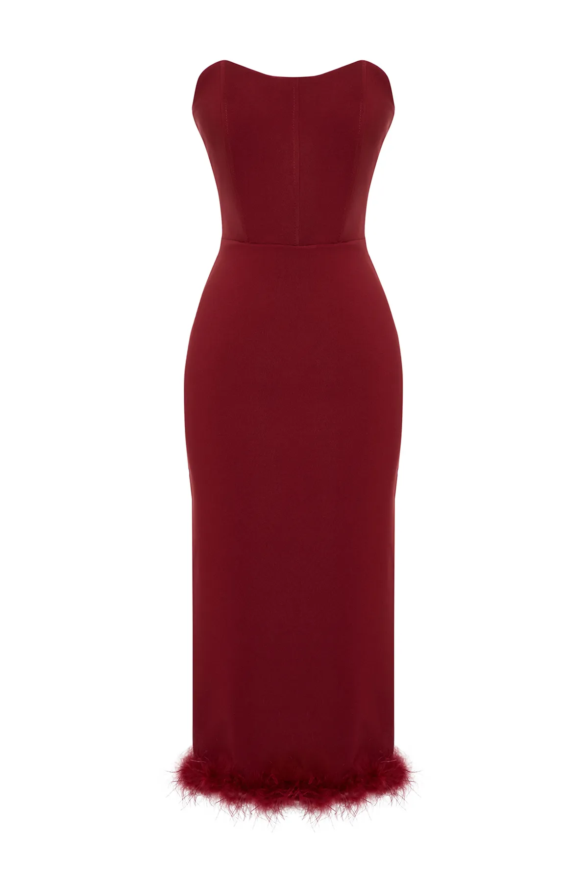 Trendyol Collection  Burgunderrotes, figurbetontes, gewebtes Korsett-Detail, elegantes Abendkleid TPRAW24EL00182