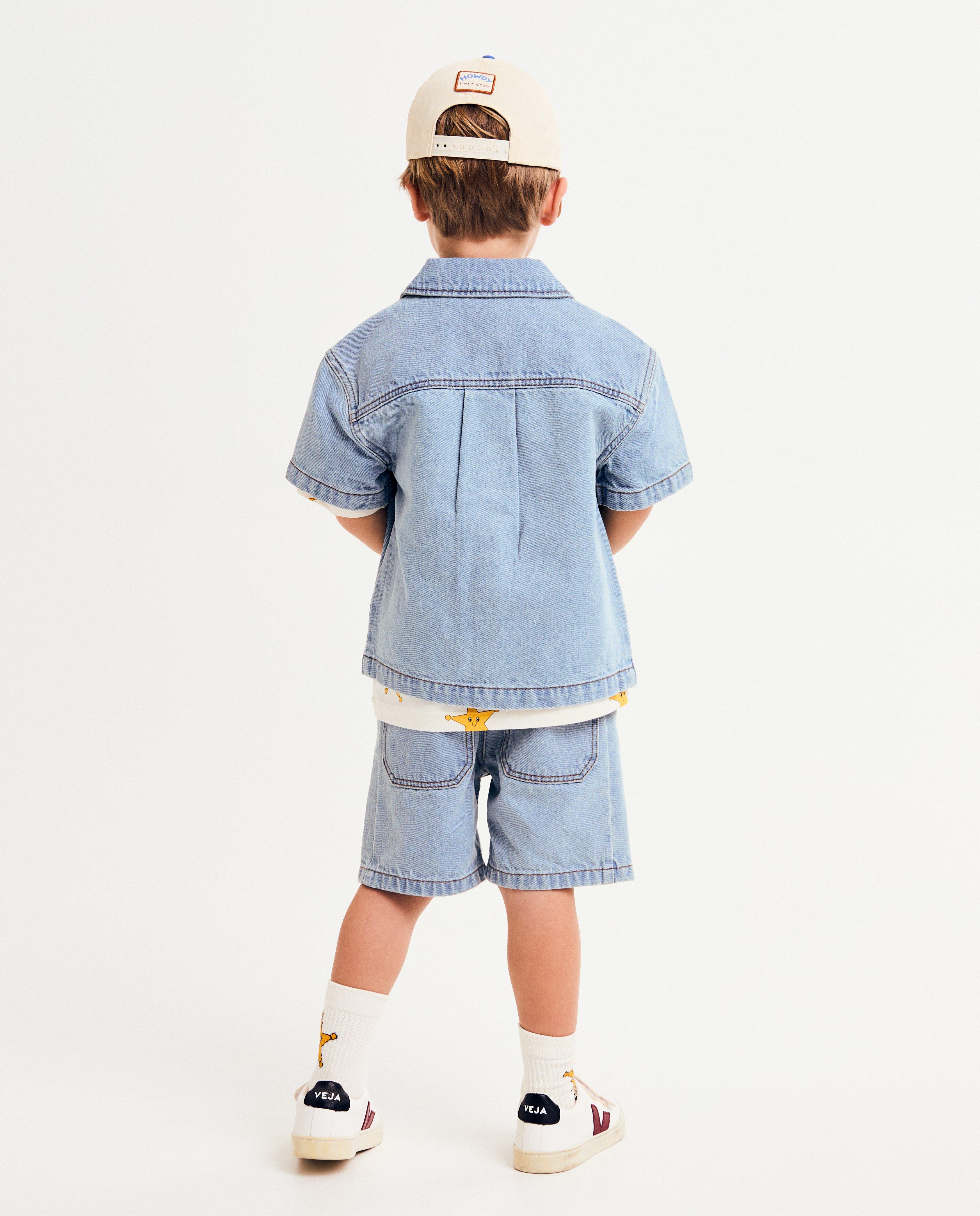 Cămașă Fred + Ginger Blue din denim, unisex, 92-128 albastru deschis