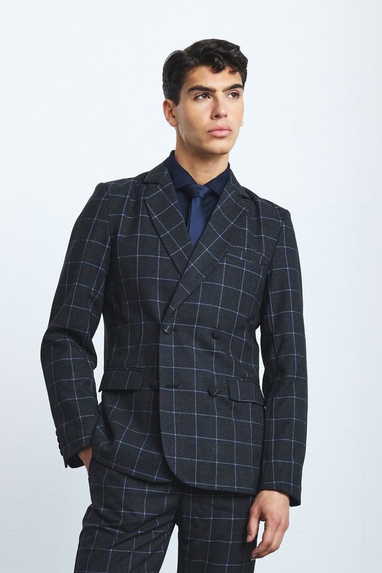 Zweireihiger karierter Slim-Fit Blazer