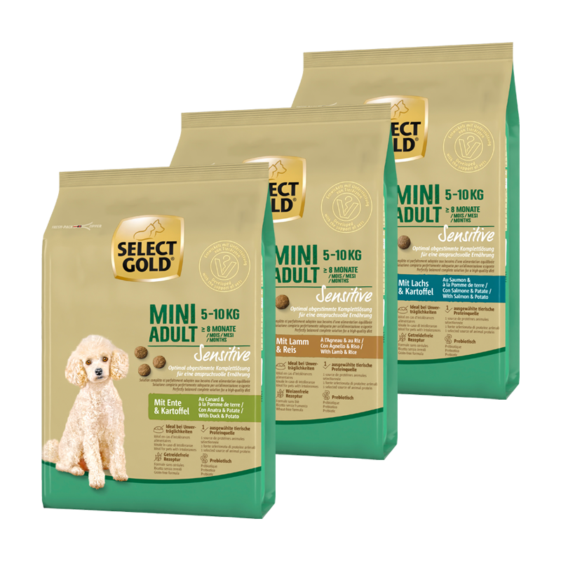 SELECT GOLD Hundetrockenfutter SELECT GOLD Sensitive Adult Mini Probierpaket 3x1kg Probierpaket 1, Mix-Pack