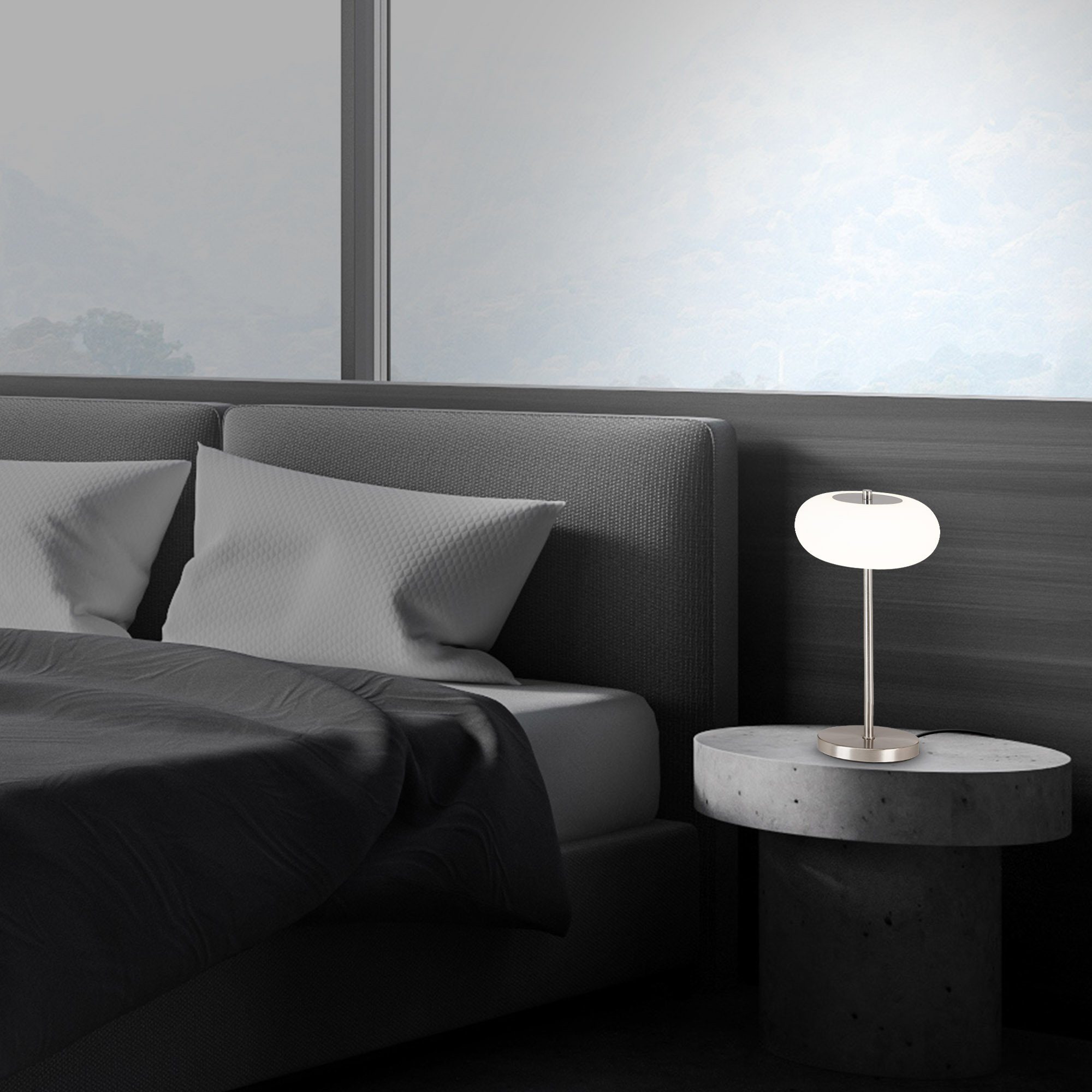 Briloner Leuchten LED Tischleuchte 7030-012, LED fest verbaut, Warmweiß, matt-nickel, LED, Nachttischlampe aus Metall und Glas