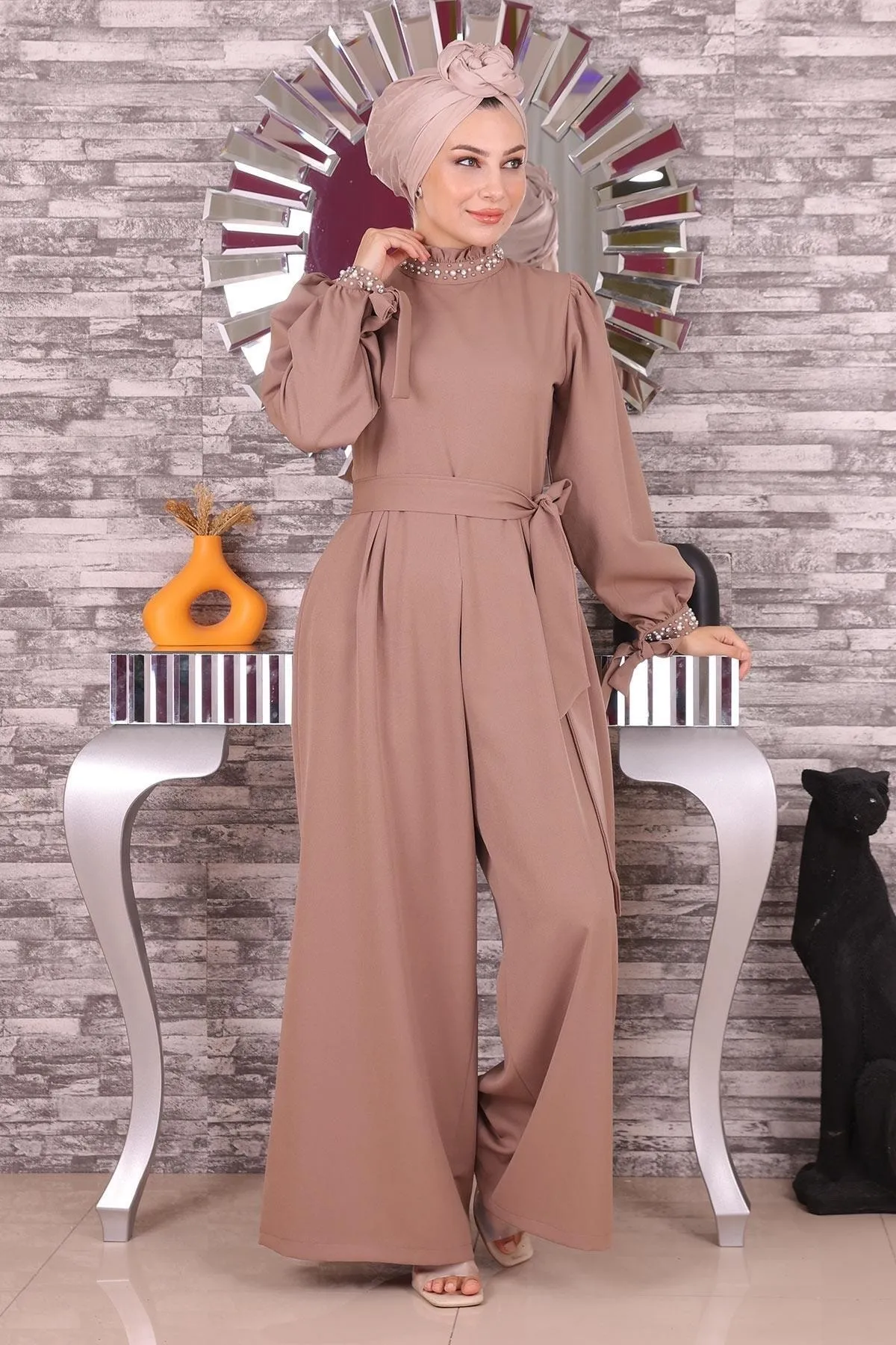 Modamihram  Jumpsuit-Kleid mit Perlendetail, Nerz 19152
