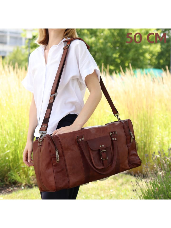 SID & VAIN Leder-Reisetasche echt Leder Weekender groß braun-60 in braun günstig kaufen L