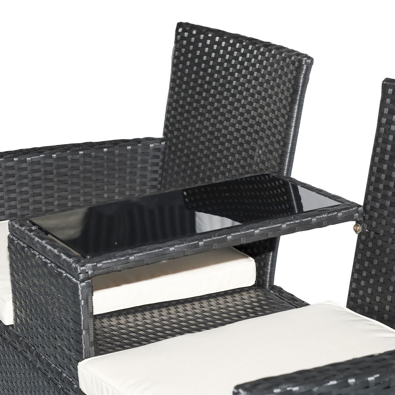 Outsunny Polyrattan Gartenbank Gartensofa Sitzbank mit Tisch 2-Sitzer Stahl Schwarz B133 x T63 x H84cm