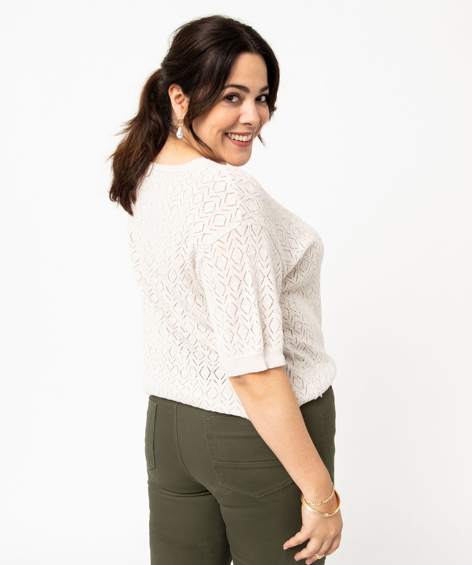 Gilet à manches courtes en maille ajourée femme grande taille blanc | GEMO