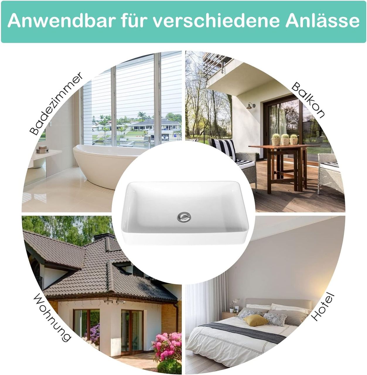 Costway 60x35cm Waschbecken mit Pop-up-Ablauf
