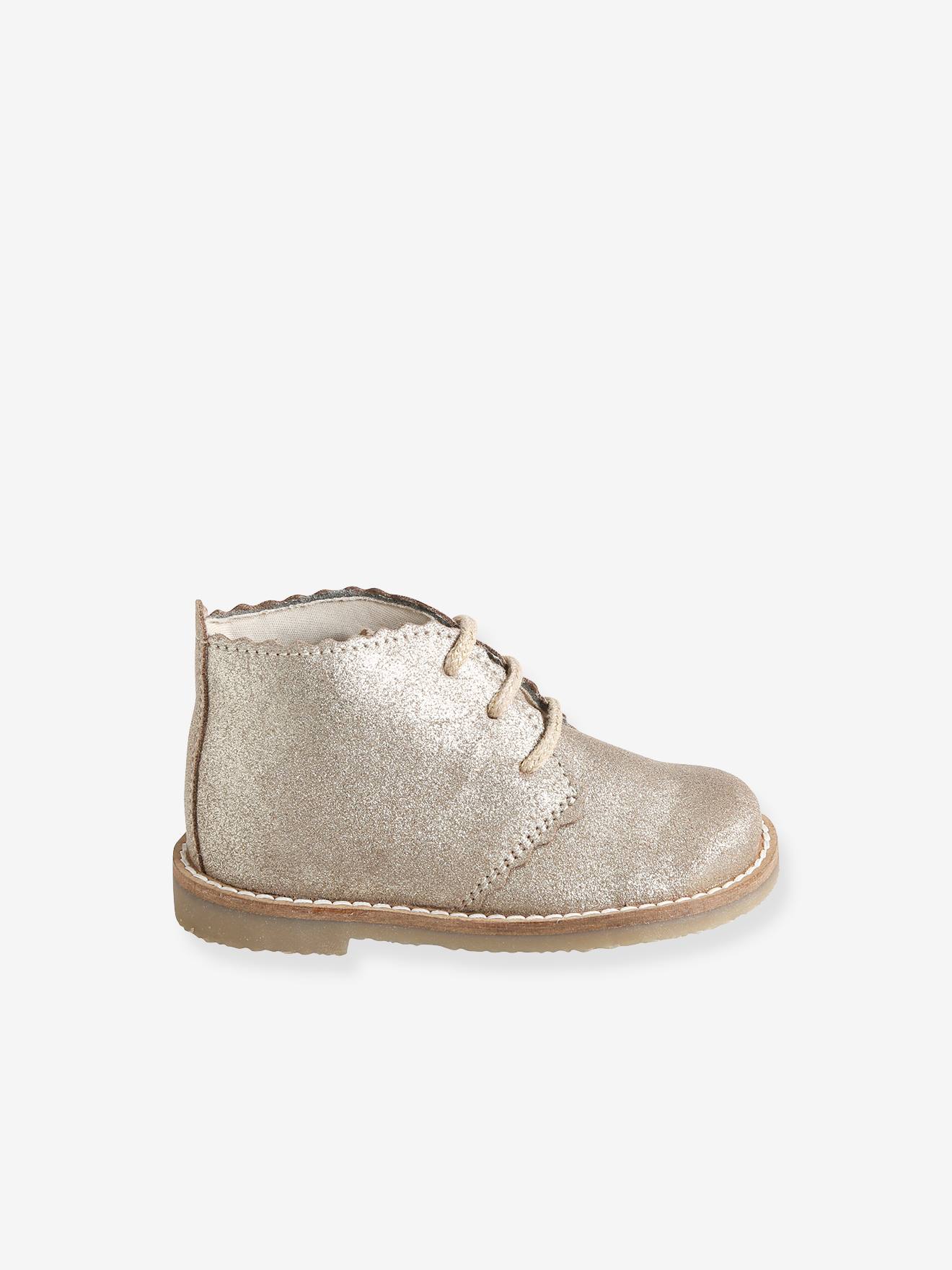 Bottines lacées cuir bébé fille bordeaux