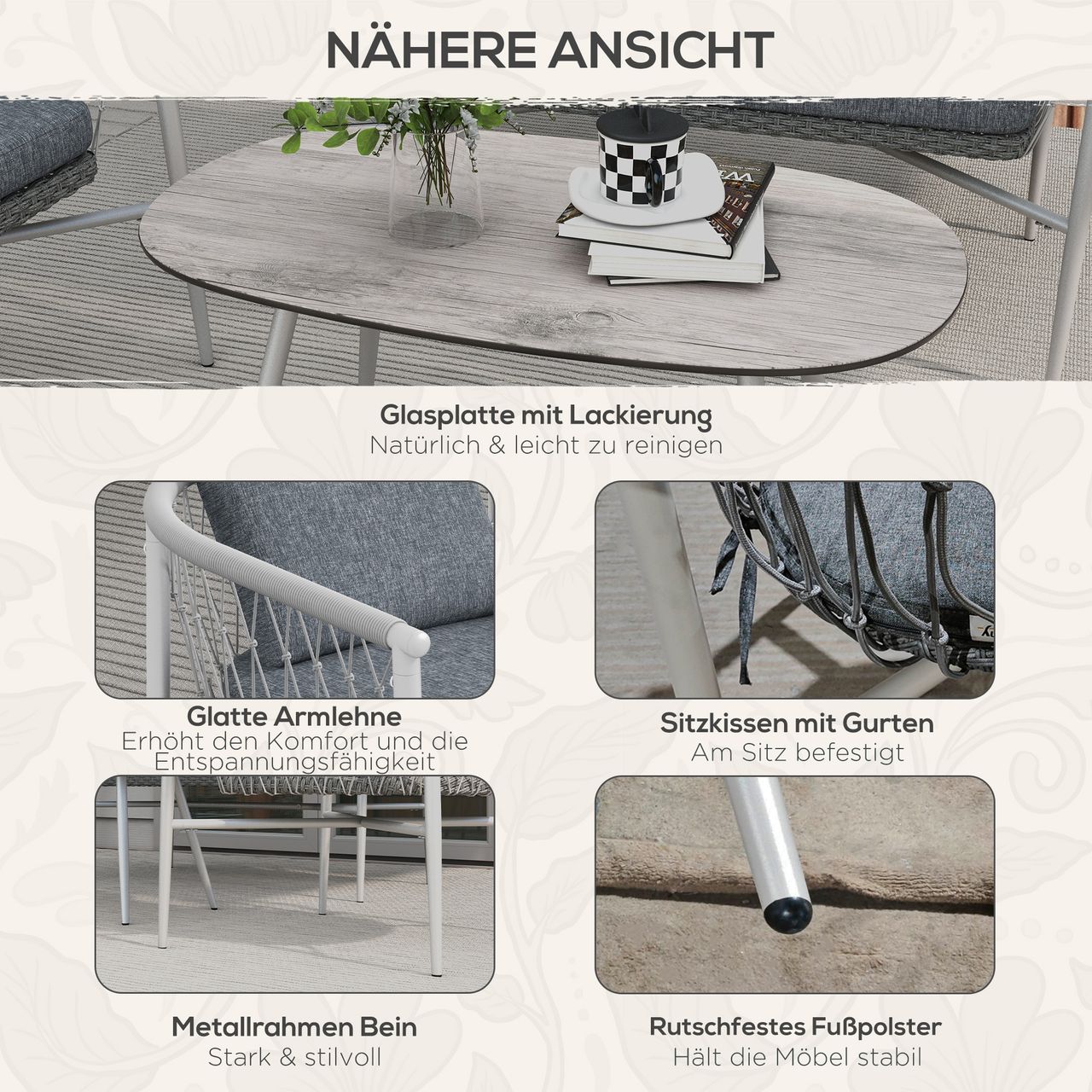 Outsunny 4 tlg. Rattan Gartenmöbel-Set mit Kissen, Schaukelfunktion für Garten