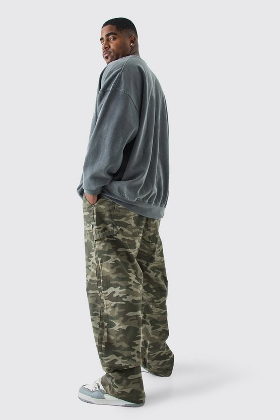 Plus Oversize Sweatshirt mit Acid-Waschung und Homme-Print