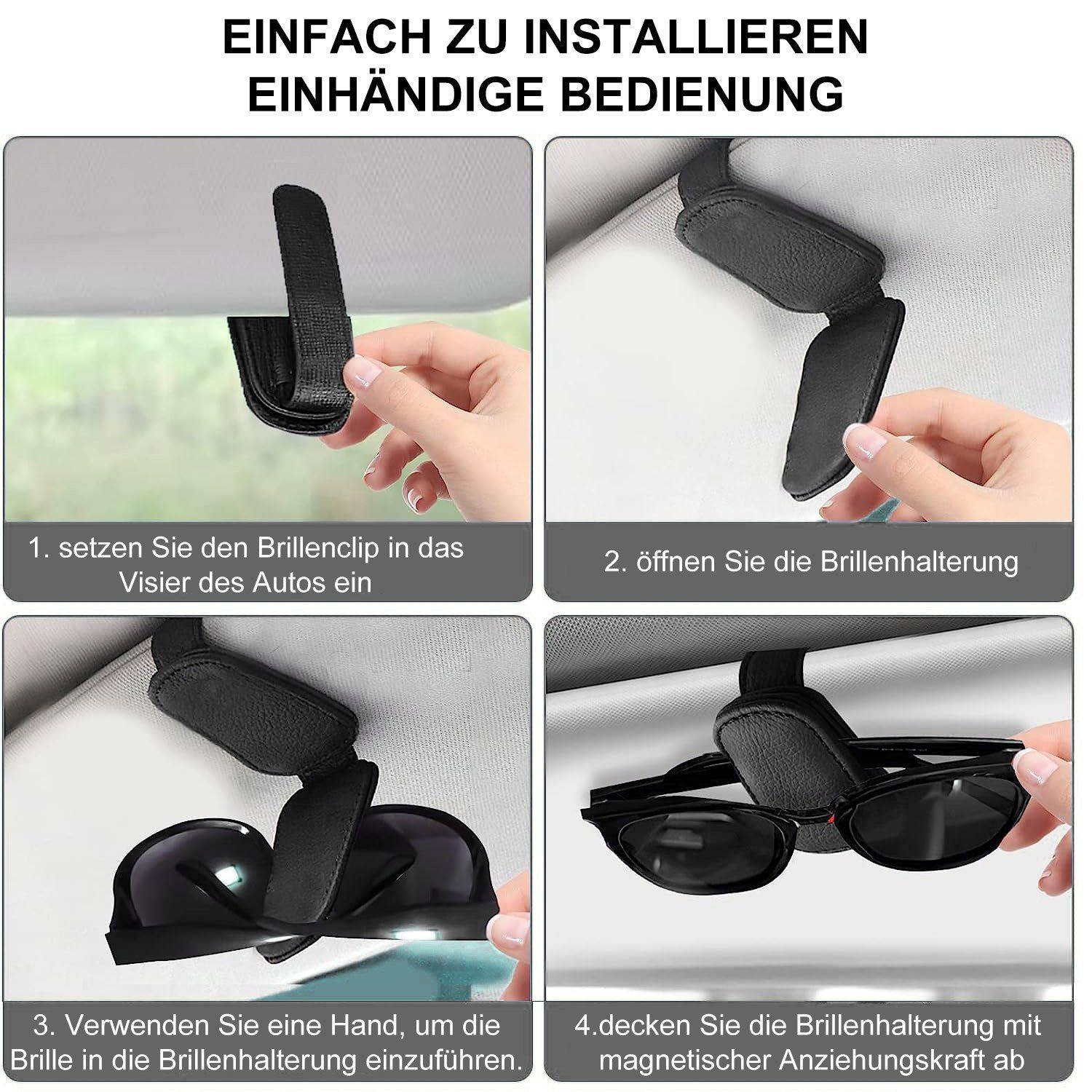 MAGICSHE Brillenetui Brillenrahmen für Autos, Auto Sonnenschirm Leder Sonnenbrille Rahmen Clip und Ticket Clip