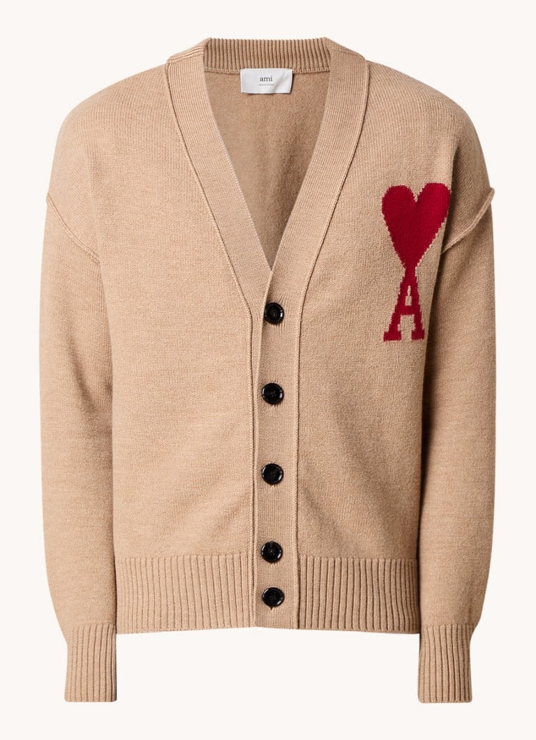 AMI Paris Fine-knit cardigan made of virgin wool with knitted-in logo