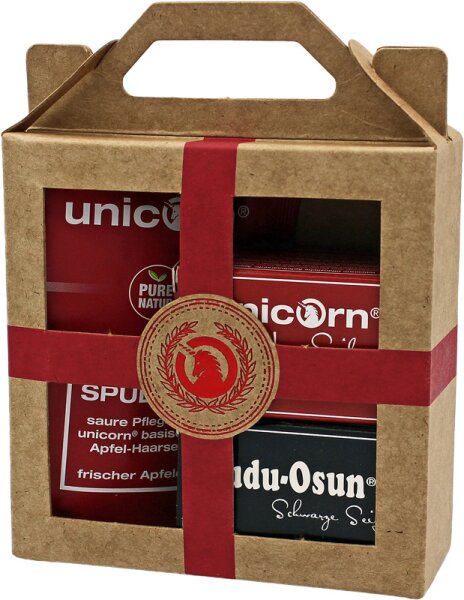 unicorn Mini Geschenk-Set Haarseife, Spülung & Dudu-Osun Classic Seife Haarpflegeset