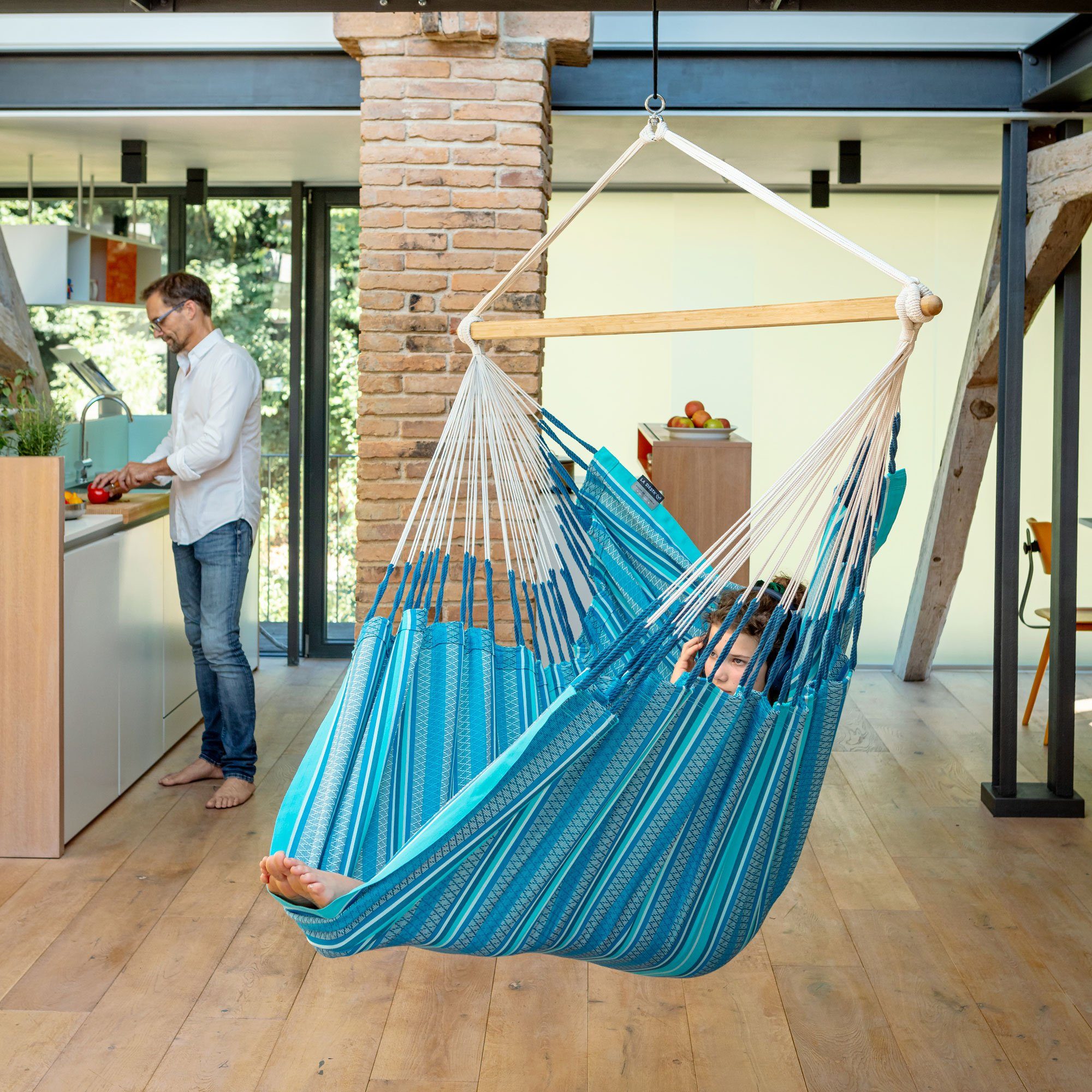 La Siesta Hängestuhl Hängestuhl Hängesessel Lounger HABANA Azure Bio Baumwolle La Siesta, Hochwertige Qualität