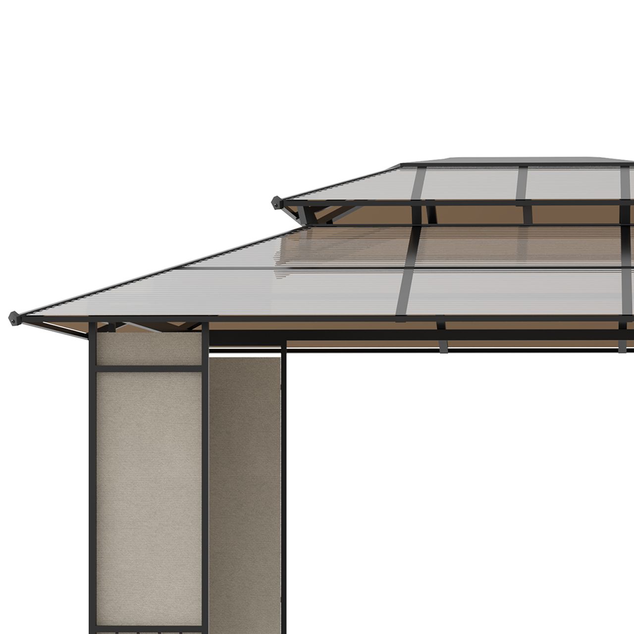 Outsunny Gartenpavillon Pavillon mit Sonnendach aus Polycarbonatplatten UV-Schutz wasserabweisend Robust Braun Hellgrau 3,65 x 3 x 2,75 m