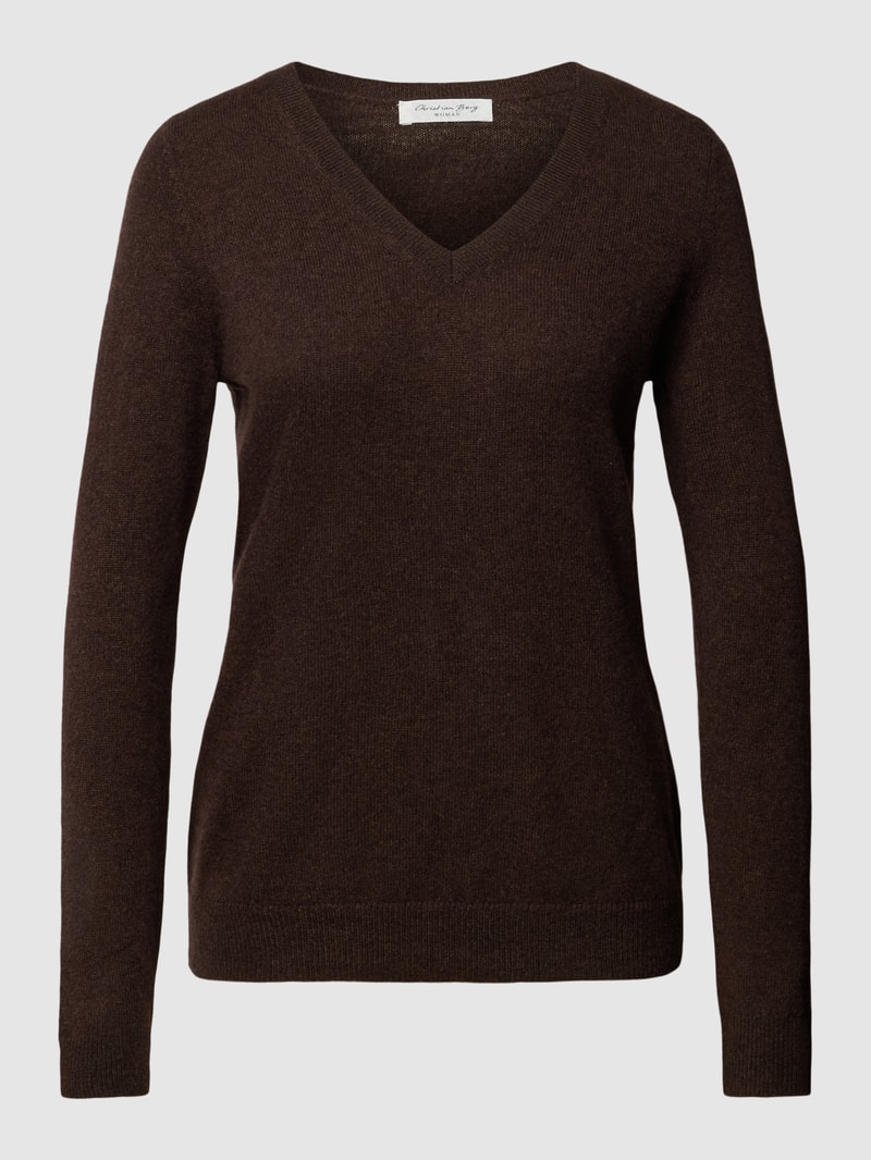 Strickpullover aus Kaschmir mit V-Ausschnitt in schokobraun meliert