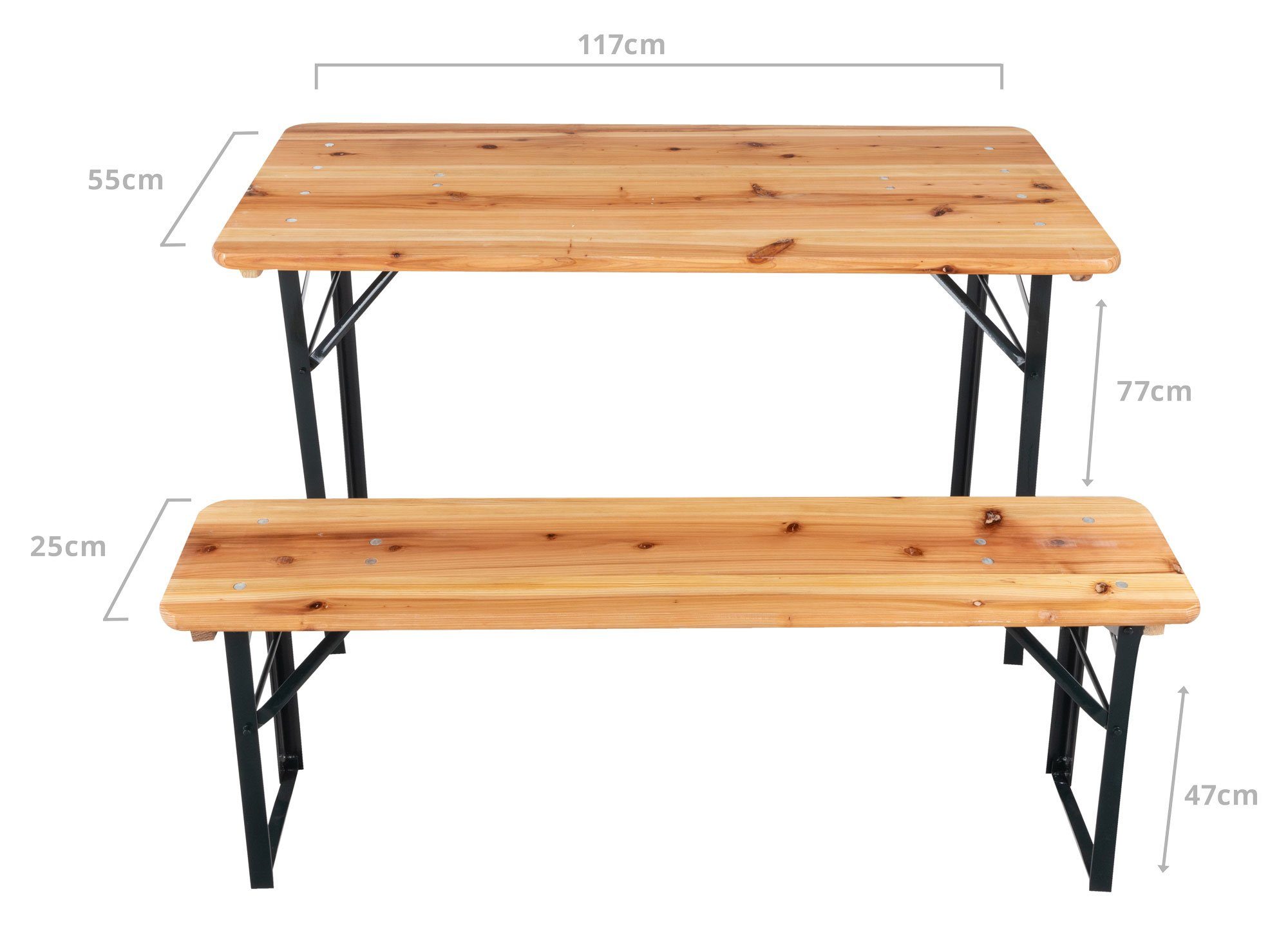 Stagecaptain Bierzeltgarnitur Hirschgarten BB-117 Sitzgarnitur 117 cm Länge, (Stehtisch Holz, 6-tlg., 4 x Bank, 2 x Tisch), Sitzmöbelset für Balkon Outdoor & Indoor, klappbar