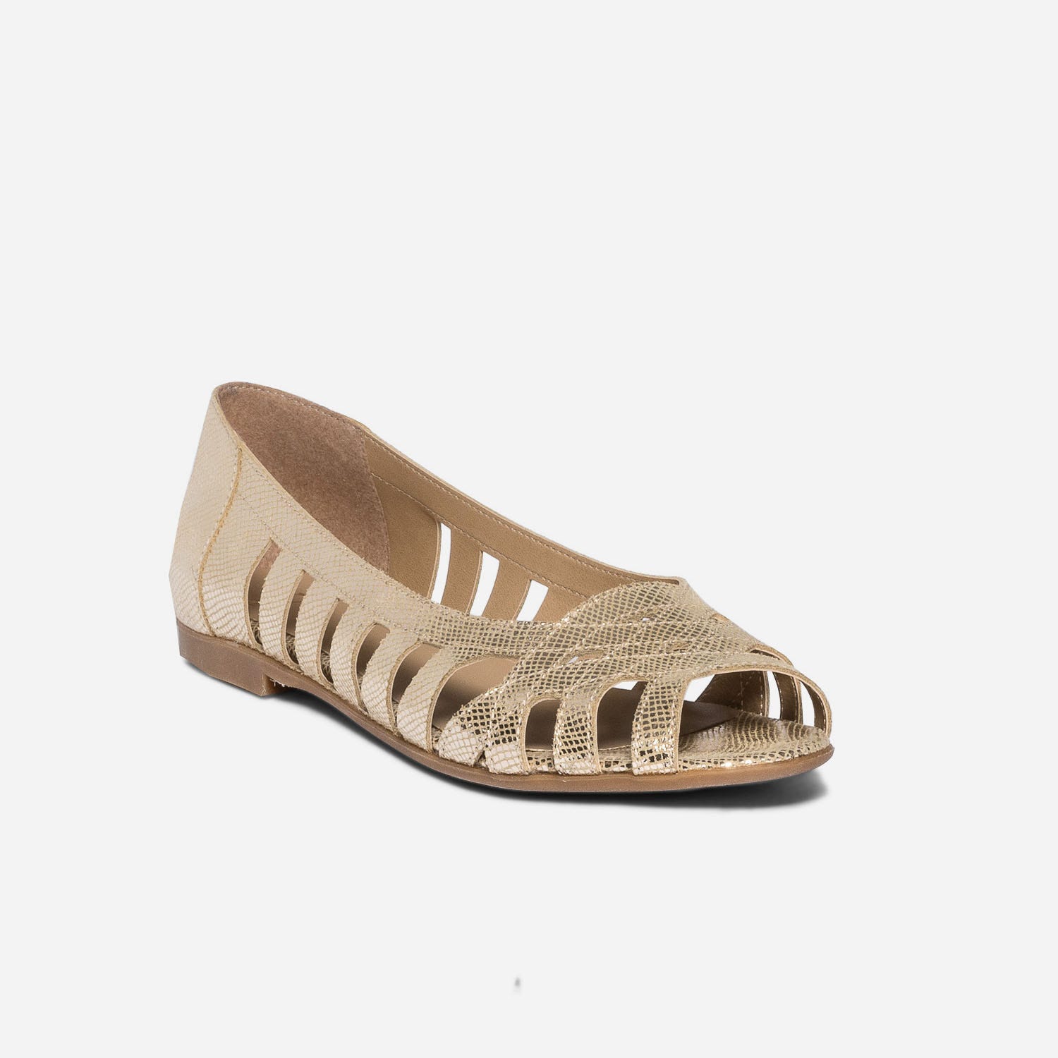 Ballerine open-toe dorée en cuir effet python