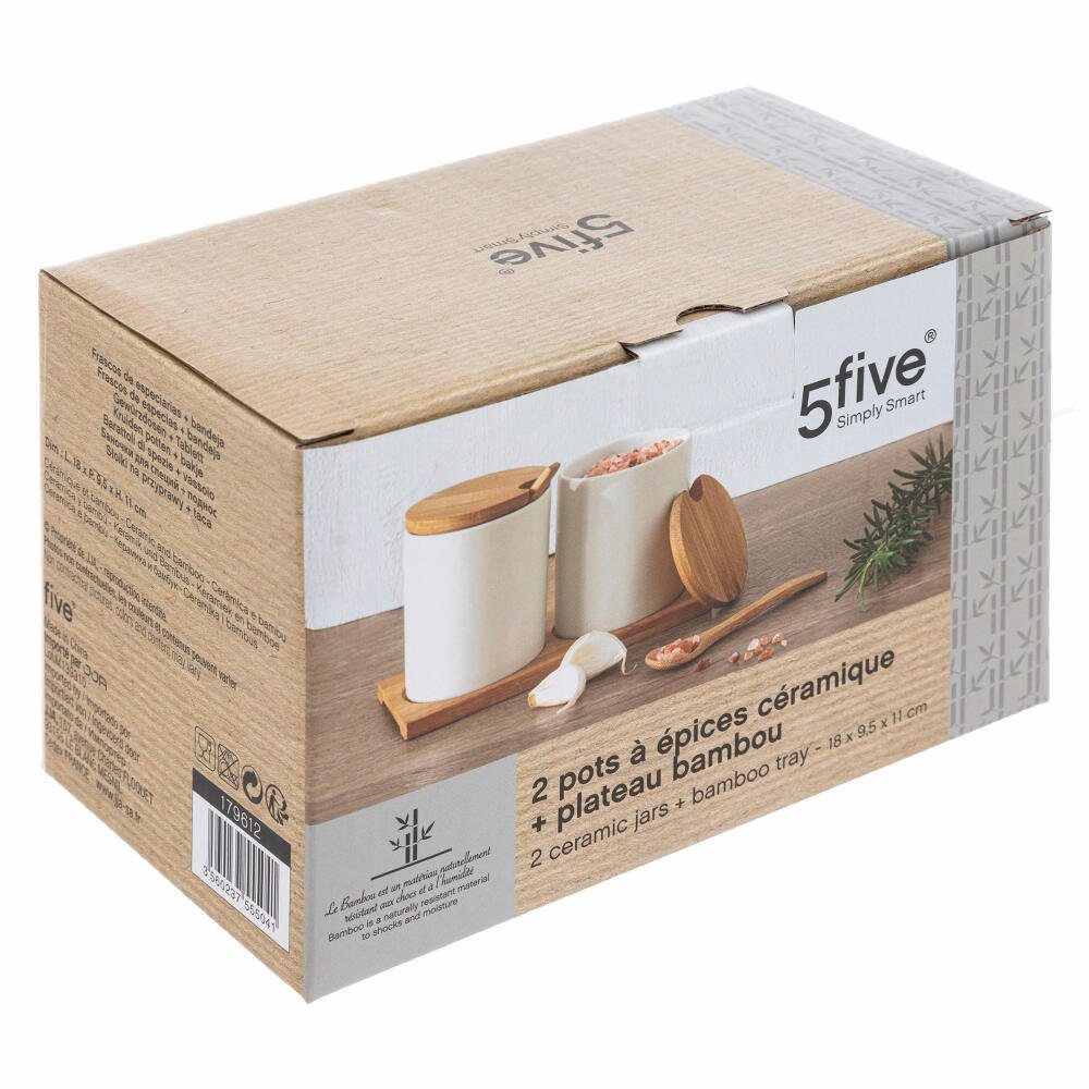 5five Simply Smart Gewürzbehälter Ceramic 280 ml, Keramik, Bambus, (Set, 2-tlg), mit Untersetzer