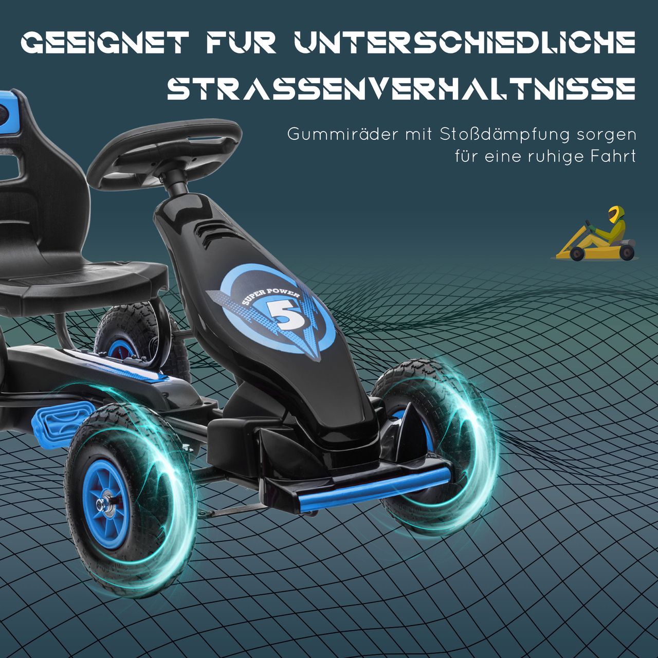 HOMCOM Gokart, Kinderfahrzeug mit Pedal, Tretauto, Outdoor, Blau Schwarz